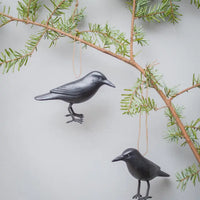 Hanging Crow Ornament - 2.5"H - Hand Carved Wooden Birds