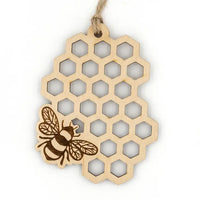 Honeycomb & Bee Wood Ornament