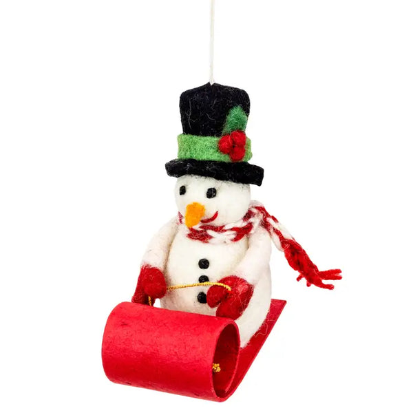 Sledding Snowman Ornament