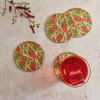 Red Cardinals Round  Coasters - Set of 4