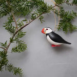 Hanging Puffin Ornament - 2.5"H - Hand Carved Wooden Birds