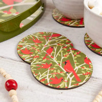 Red Cardinals Round  Coasters - Set of 4