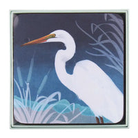 Night Egret Square Coasters - Set of 4