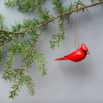 Hanging Cardinal Ornament  - 2.5 " - Hand-Carved Wooden Birds