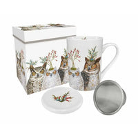 Holiday Hoot Tea Mug with Lid & Strainer in Gift Box