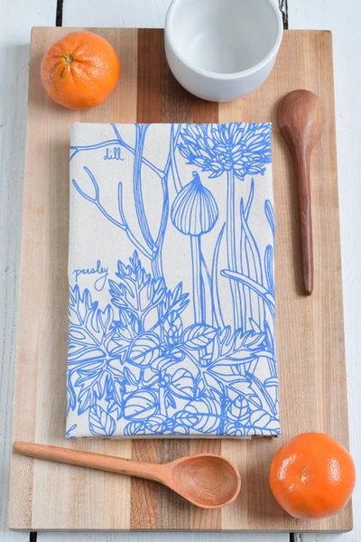 Kitchen Herbs Tea Towel by Hearth and Harrow - Blue Violet