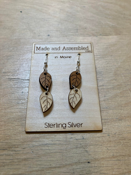 Wooden Earring- Two Leaves