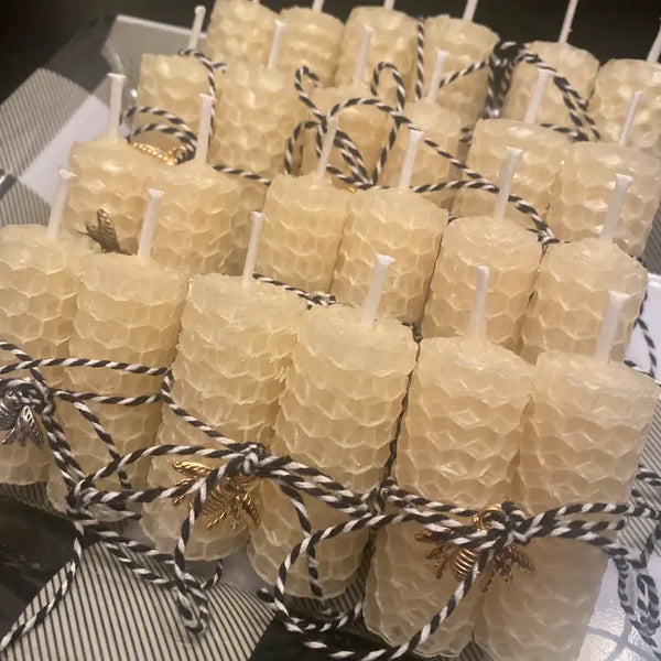 Beeswax Ivory Rolled Candles with Blackened Bee Charm