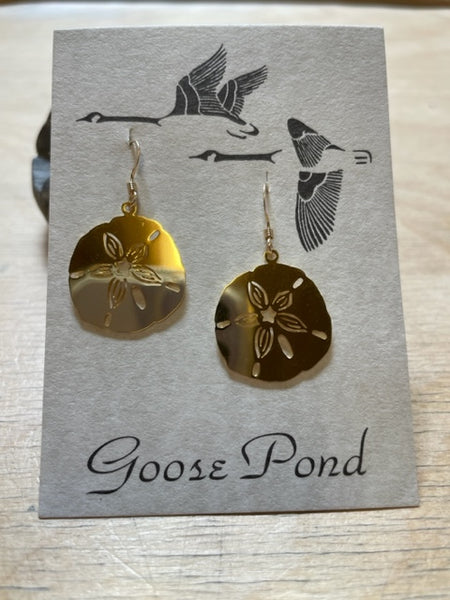Sand Dollar Earrings in Gold or Silver By Goose Pond
