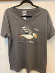 Charley Harper "The Name Is Puffin" V-neck Ladies T-Shirt - Charcoal