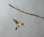 Hanging Hummingbird Ornament - 3.5"H - Hand Carved Wooden Birds