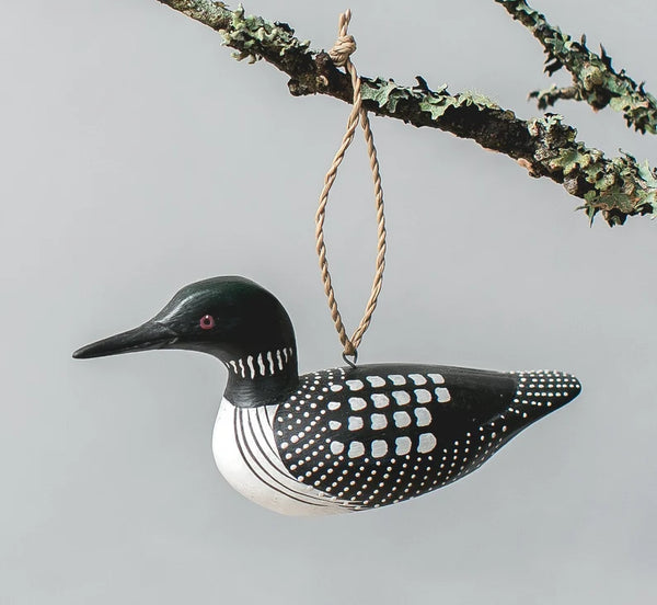 Hanging Loon Ornament - 2.5"L - Hand Carved Wooden Birds